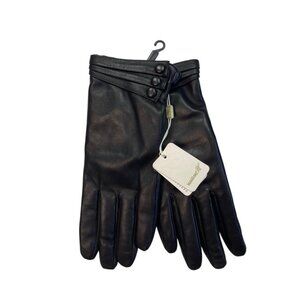 *New Warmer Gloves Womens Sz 8.5 Black Lambskin Leather Lined Winter Warm Luxury